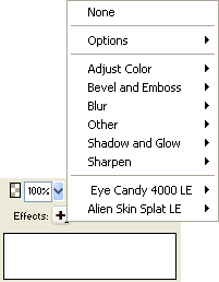 Effects pop-up menu