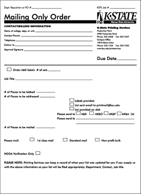 Mailing Only Order Form
