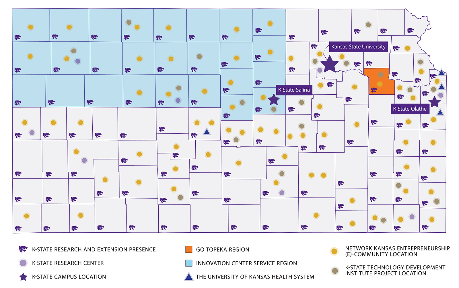 This map shows the presence of K-State 105 partners across the state.