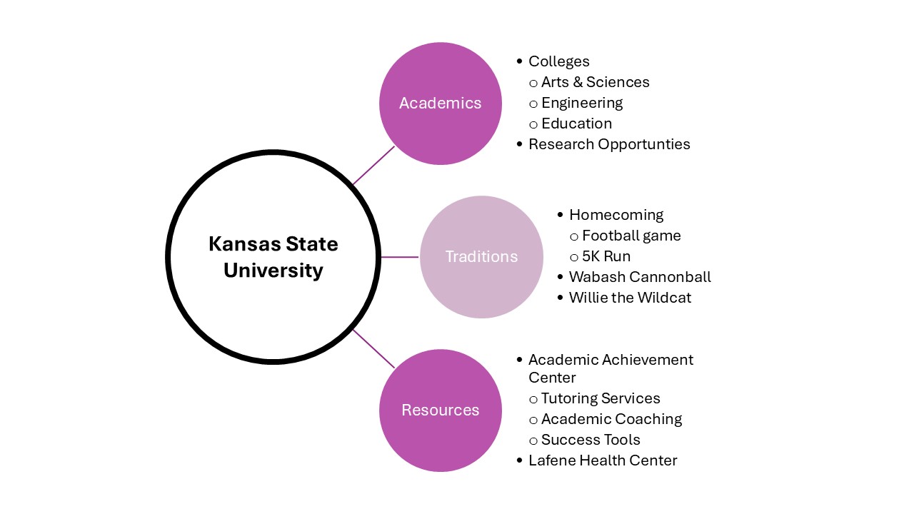 Imagine of a mind map using the same words and layout as provided in the text example.