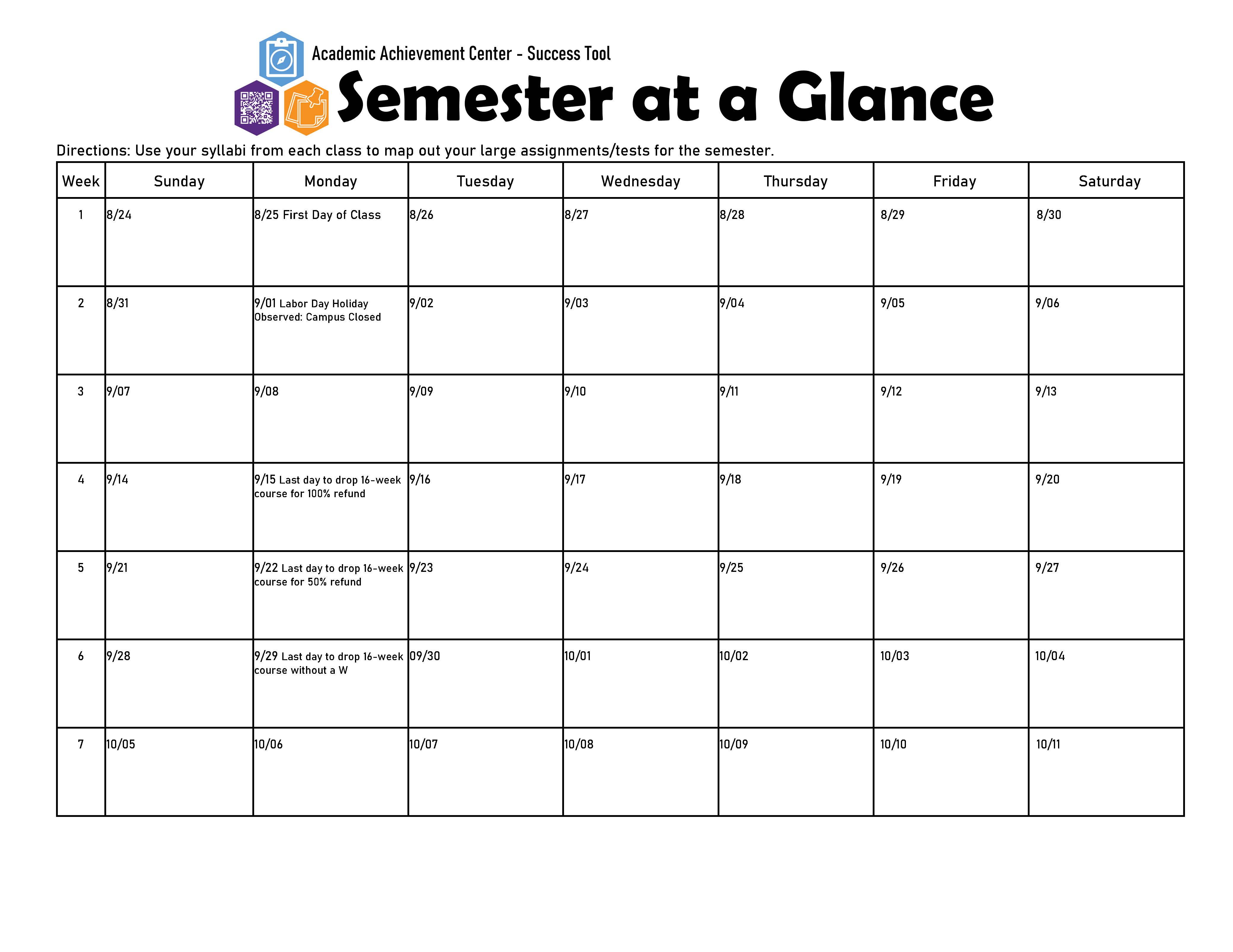 Semester at a Glance