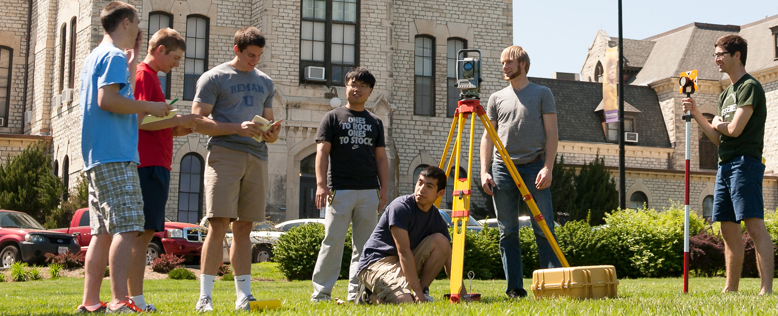 Architecture students working outside 