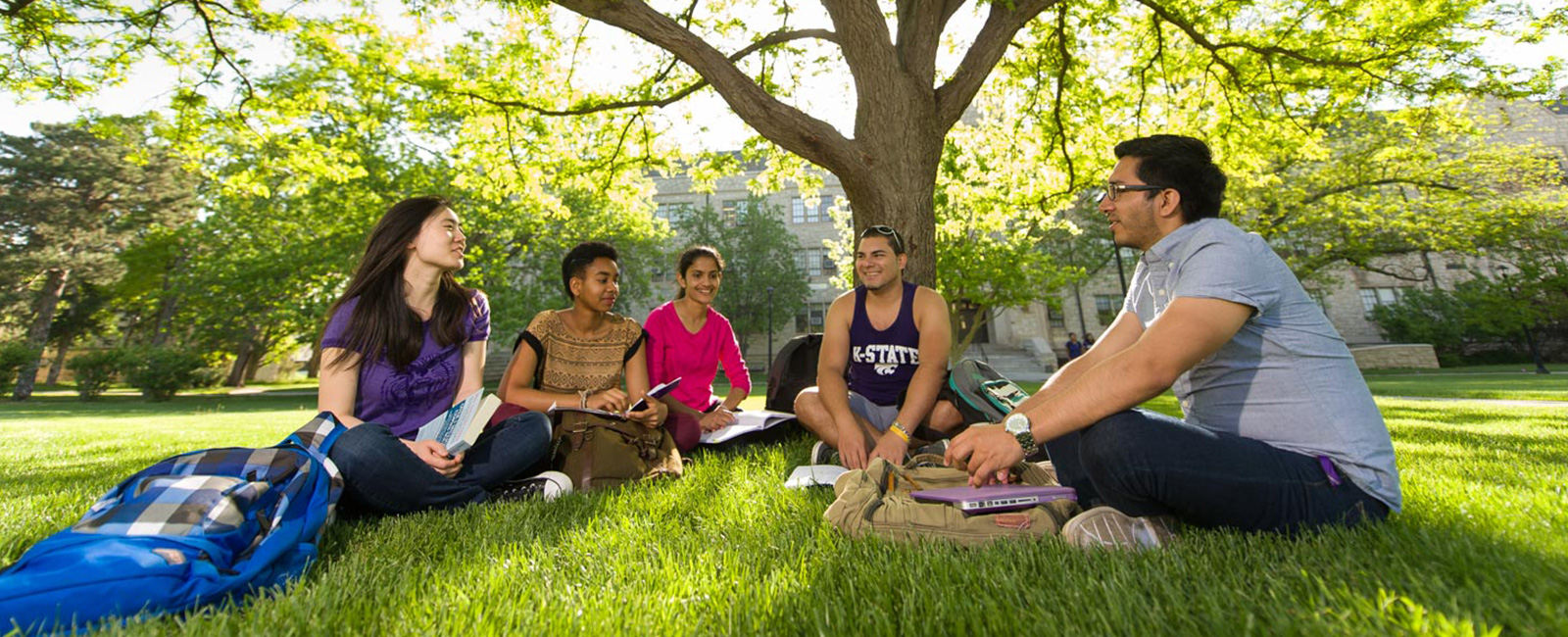 Students meeting outside on campus