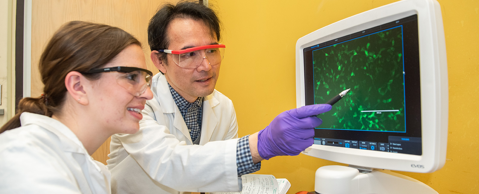 Science professor working with student