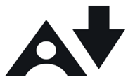 Two black geometric shapes: a stylized letter 'A' with a circular hole and a downward-pointing arrow, positioned side by side.