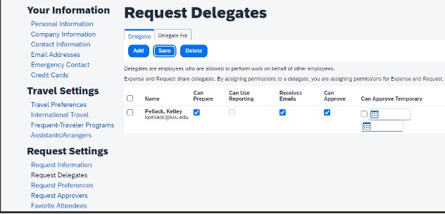 delegates setup page