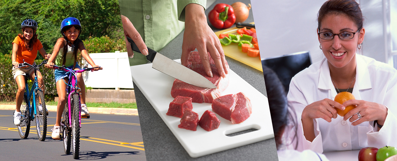 Four images representing nutrition, infectious disease, food safety and physical activity