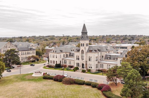 Ariel view of campus looking at Andersen Hall.