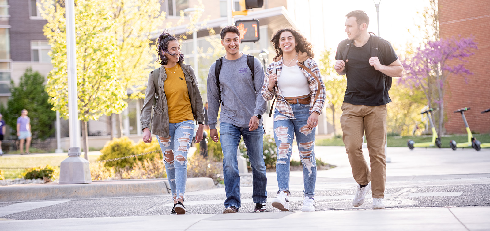 Students walking across campus