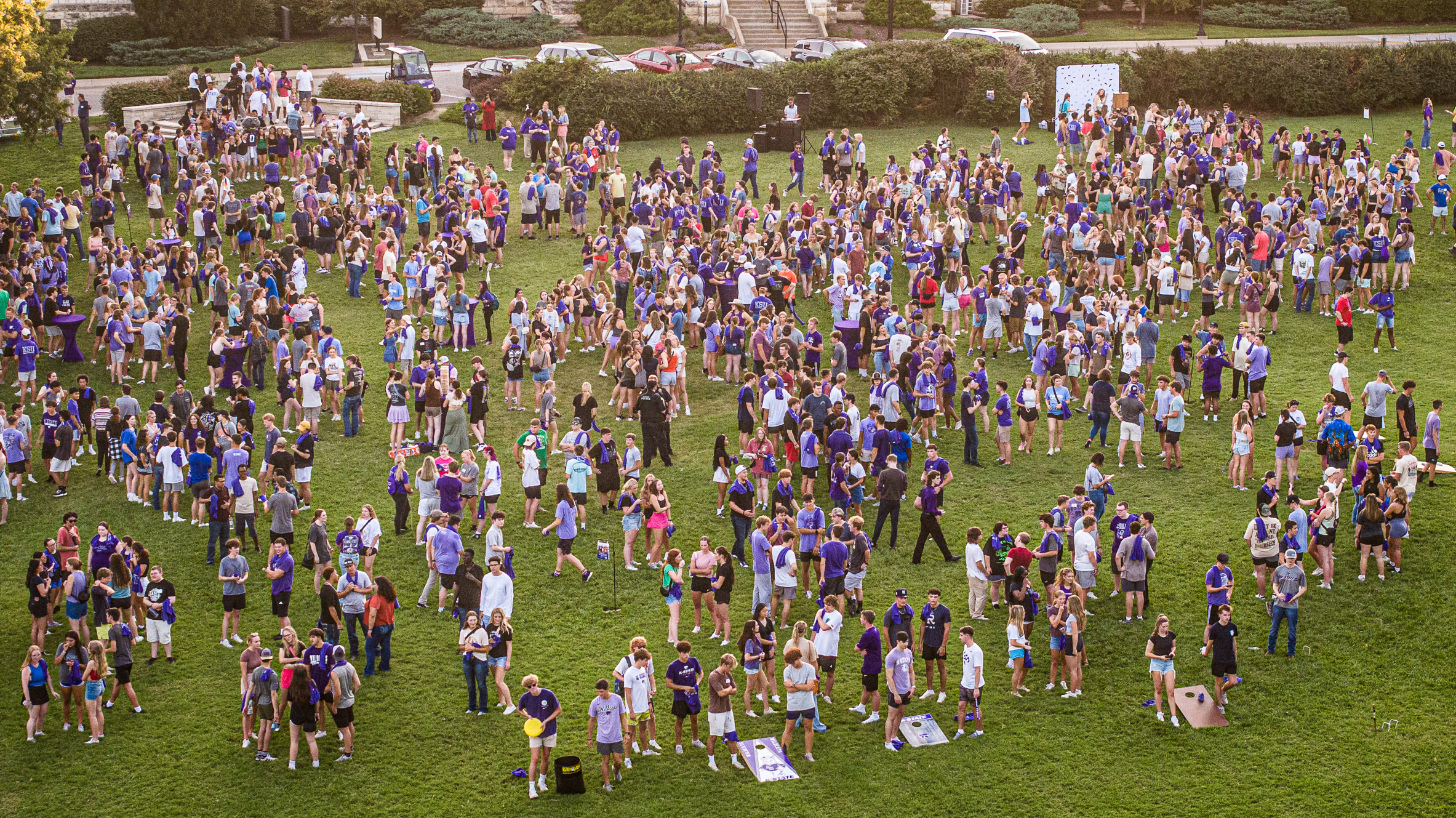 Students at an event in front of Anderson Hall