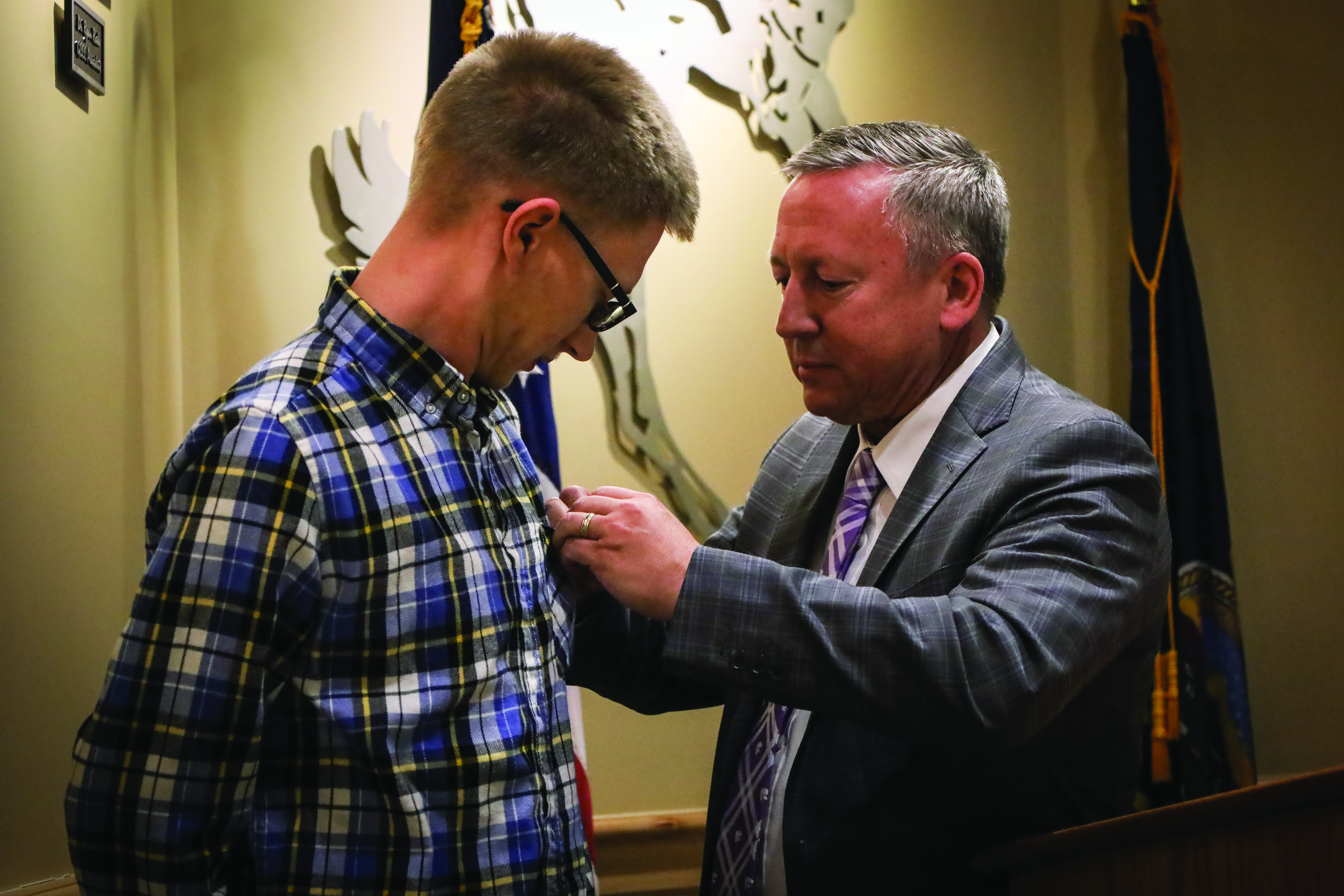President Linton congratulating Nathan Peters, May 2025 GCCC graduate