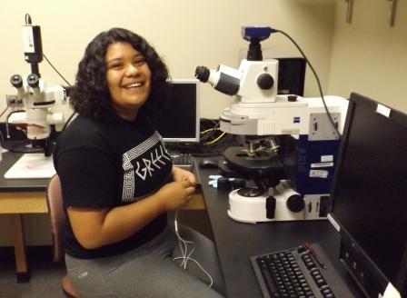 Diana at microscope