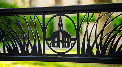 Metal work depicting Anderson Hall.