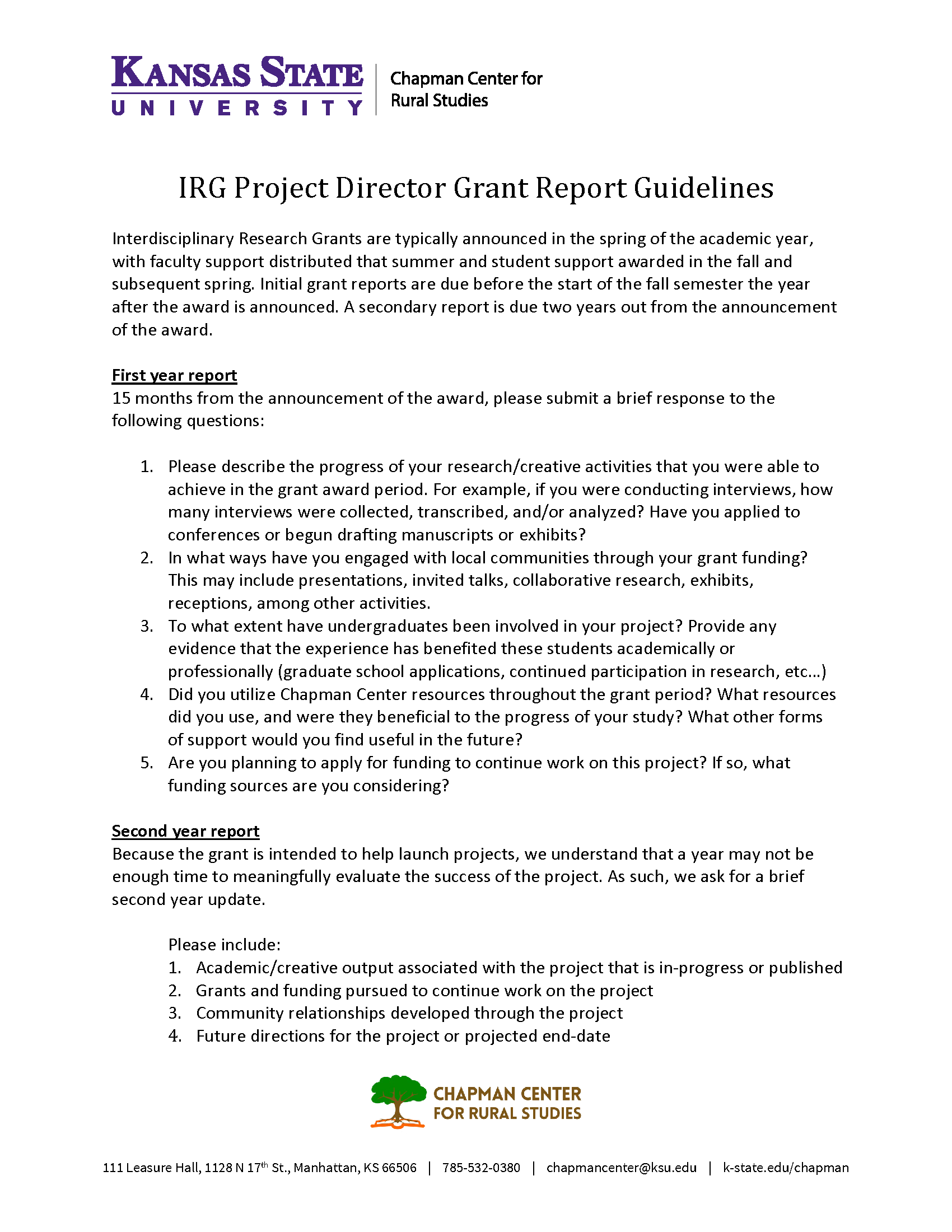 IRG Progress Report