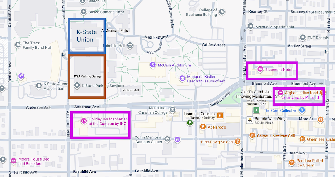 Kansas State University campus map and nearby hotels