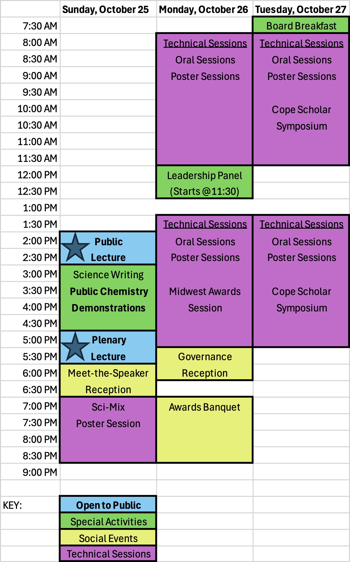 Image of schedule; detailed information about the schedule follows the image