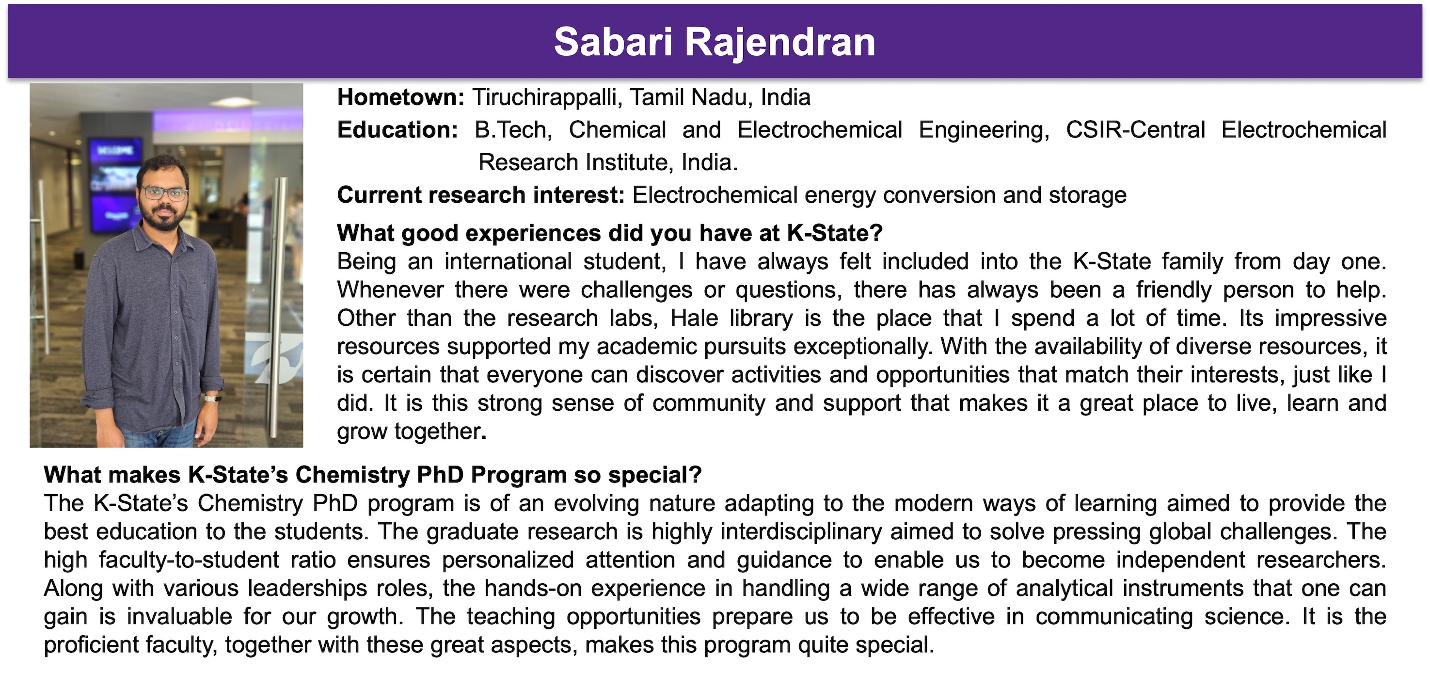 K-State Chemistry Meet the Student