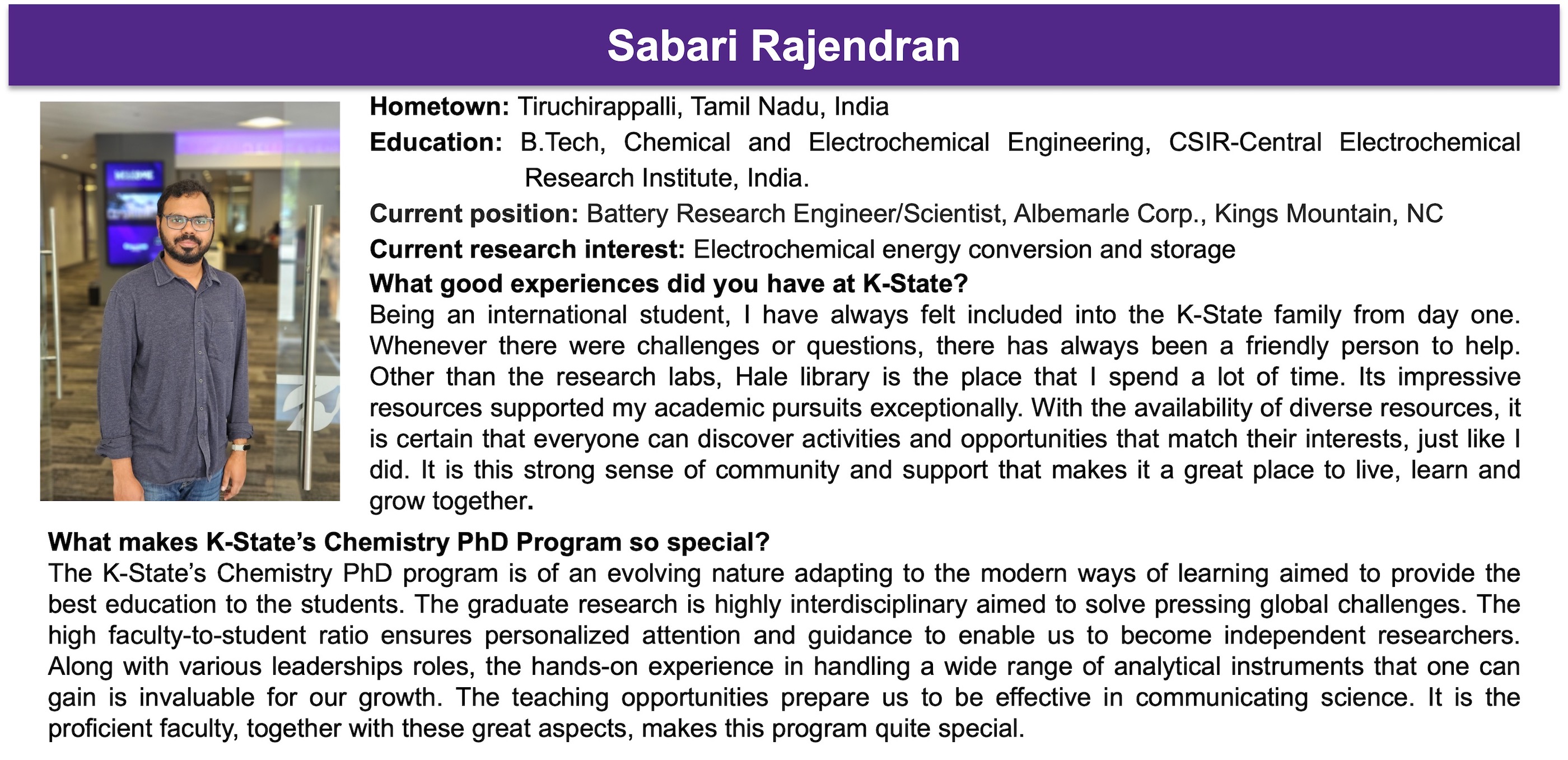 K-State Chemistry Meet the Student