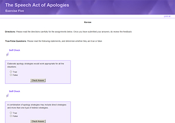 This is a screenshot of The Speech Act of Apologies--Exercise Five.