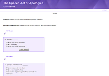 This is a screenshot of the Speech Act of Apologies--Exercise One