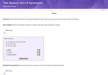 This is a screenshot of The Speech Act of Apologies--Exercise Three