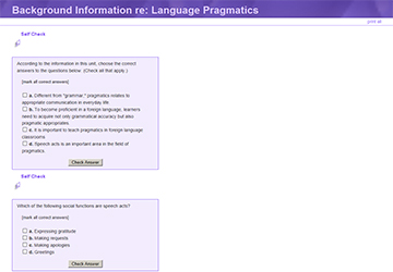 This is a screenshot of a question activity for Background Info re: Language Pragmatics.