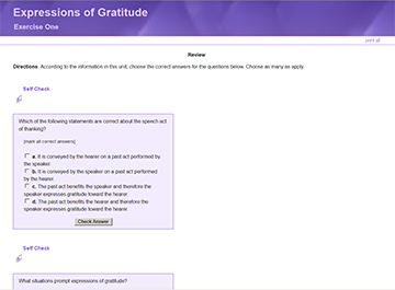 Expressions of Gratitude Exercise One Screenshot