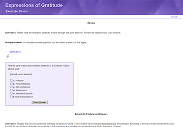 This is a screenshot of Expressions of Gratitude--Exercise Seven