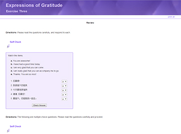 This is a screenshot of the Expressions of Gratitude --  Exercise Three.