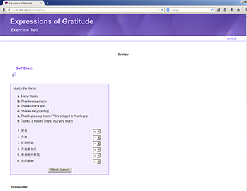 This is a screenshot of the Expressions of Gratitude Exercise Two.  