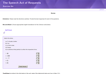 This is a screenshot of the Speech Act of Requests--Exercise Six