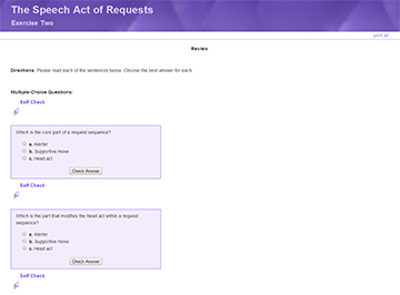 This is a screenshot of the Speech Act of Requests--Exercise Twp 