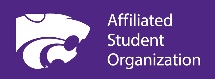 Powercat Affiliated student organization stacked, white on purple