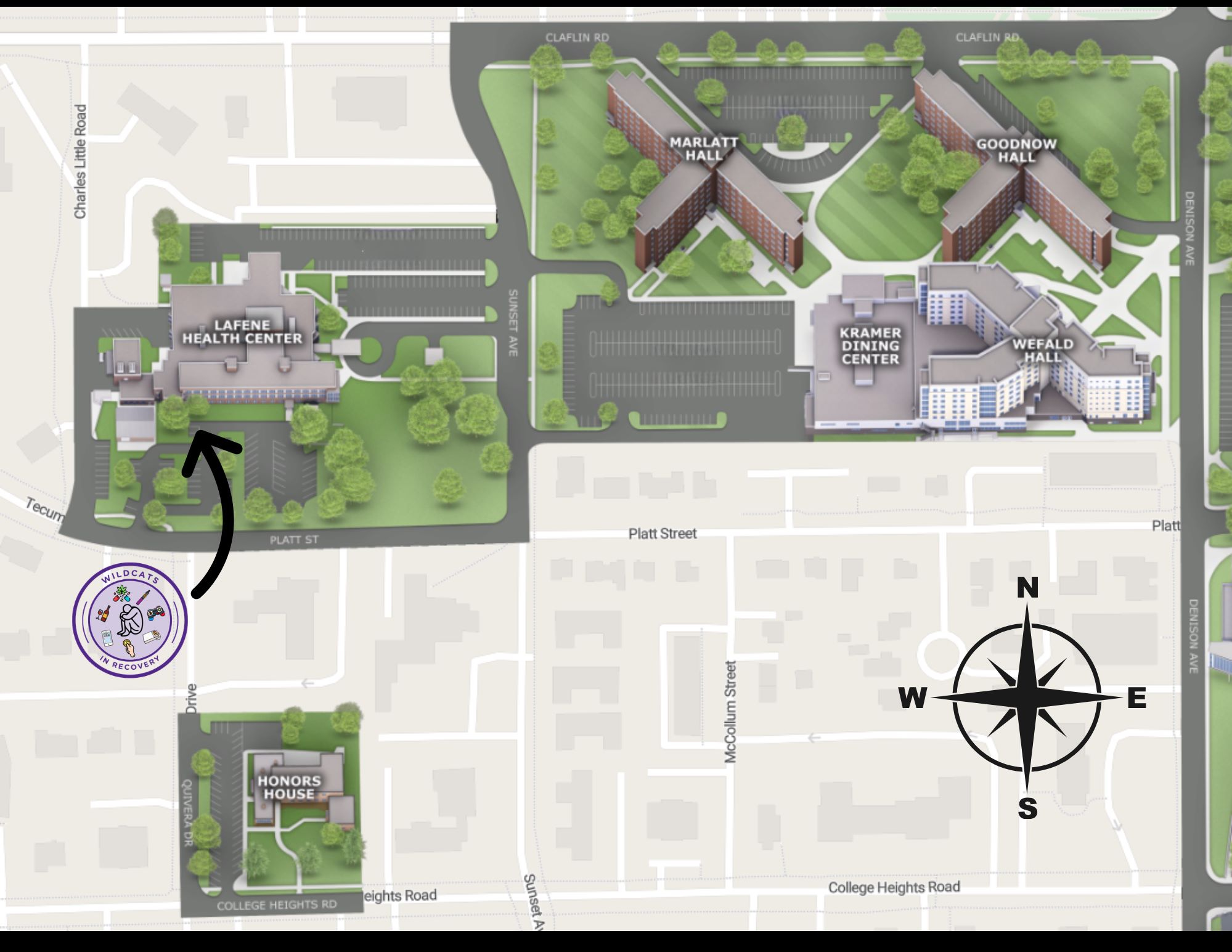 Map showing Wildcats in Recovery meeting location