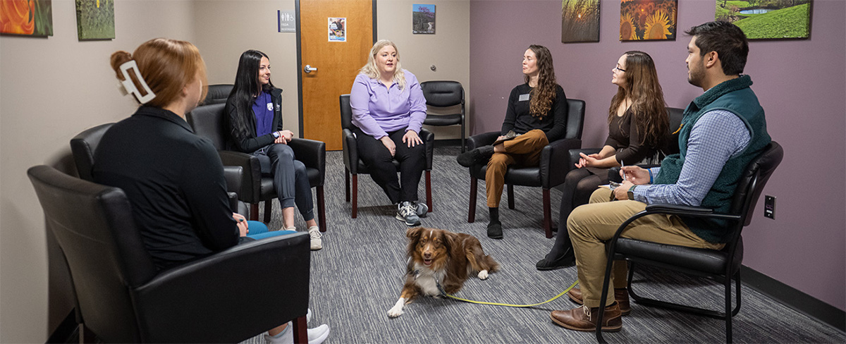 Group of students and therapists in group therapy