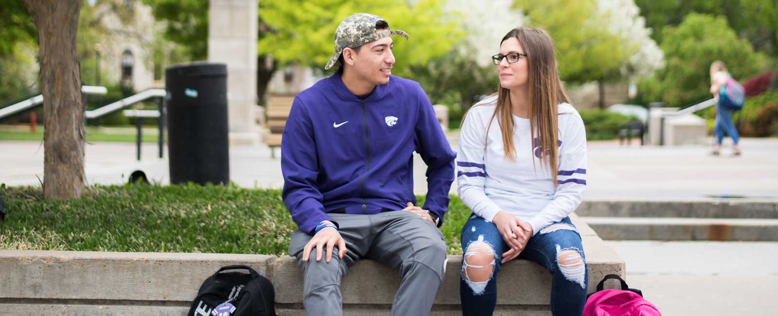 Student on Bosco Plaza.