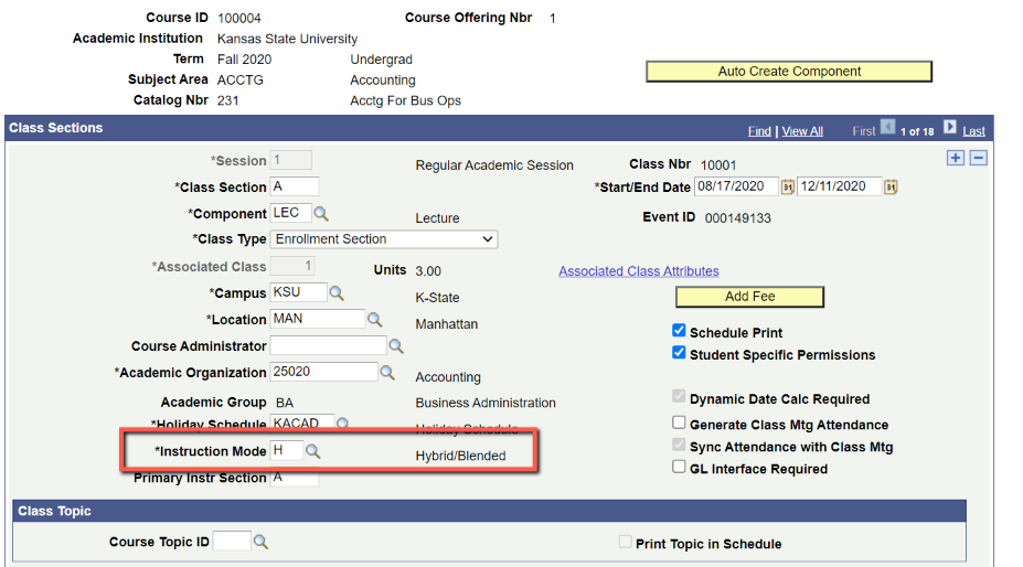 KSIS Scheduling View of Instructional Mode