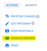 Screenshot/Image from CourseDog of the Catalog Preview option Screenshot/Image from CourseDog of the Catalog Preview option