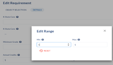 Screenshot/Image from CourseDog of the ability to do a variable credit hour range Screenshot/Image from CourseDog of the ability to do a variable credit hour range