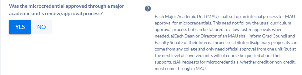 Screenshot of Academic Unit approval question Screenshot of Academic Unit approval question