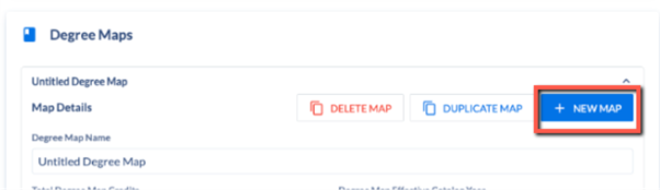 Screenshot/Image from CourseDog of the NEW MAP button in the Degree Maps card Screenshot/Image from CourseDog of the NEW MAP button in the Degree Maps card