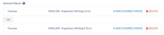 Screenshot/Image from CourseDog of how the OR option for a requirement looks Screenshot/Image from CourseDog of how the OR option for a requirement looks