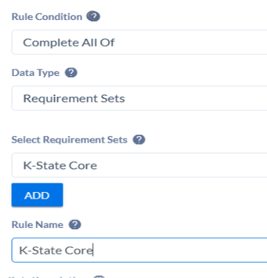 Screenshot/Image from CourseDog of the Rule Conditions options Screenshot/Image from CourseDog of the Rule Conditions options