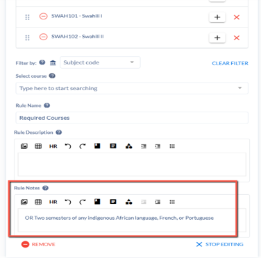 Screenshot/Image of the Rule Notes section Screenshot/Image of the Rule Notes section