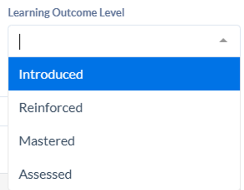 Screenshot of the learning outcome level box Screenshot of the learning outcome level box