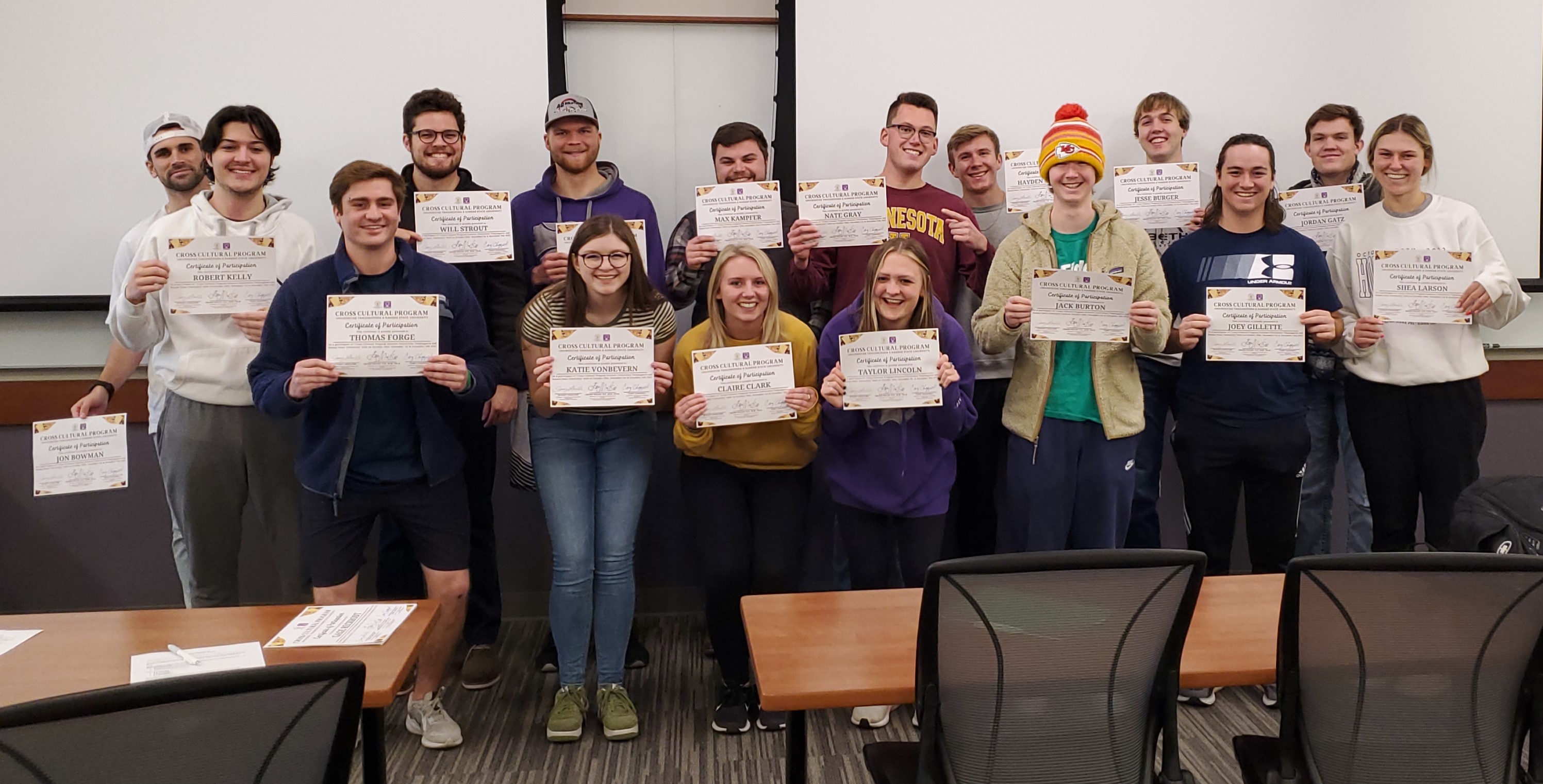 Dr. Lhuillier's College of Business students display certificates