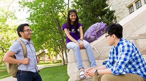 Students talking outside