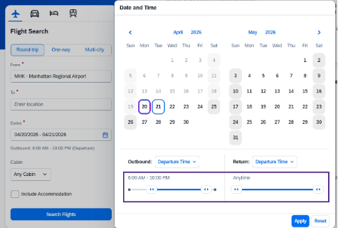 Default time window adjustable calendar