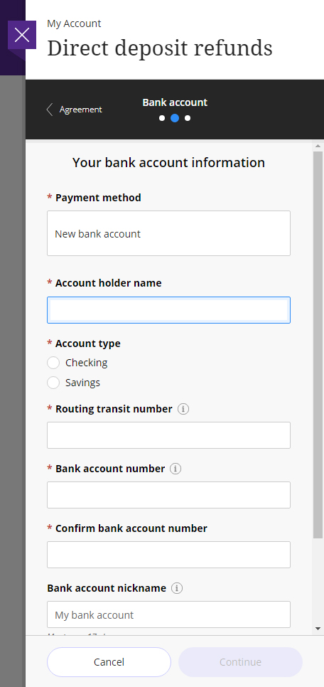 account information fields