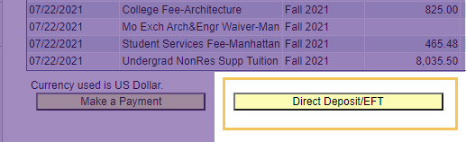 highlighted direct deposit button in KSIS